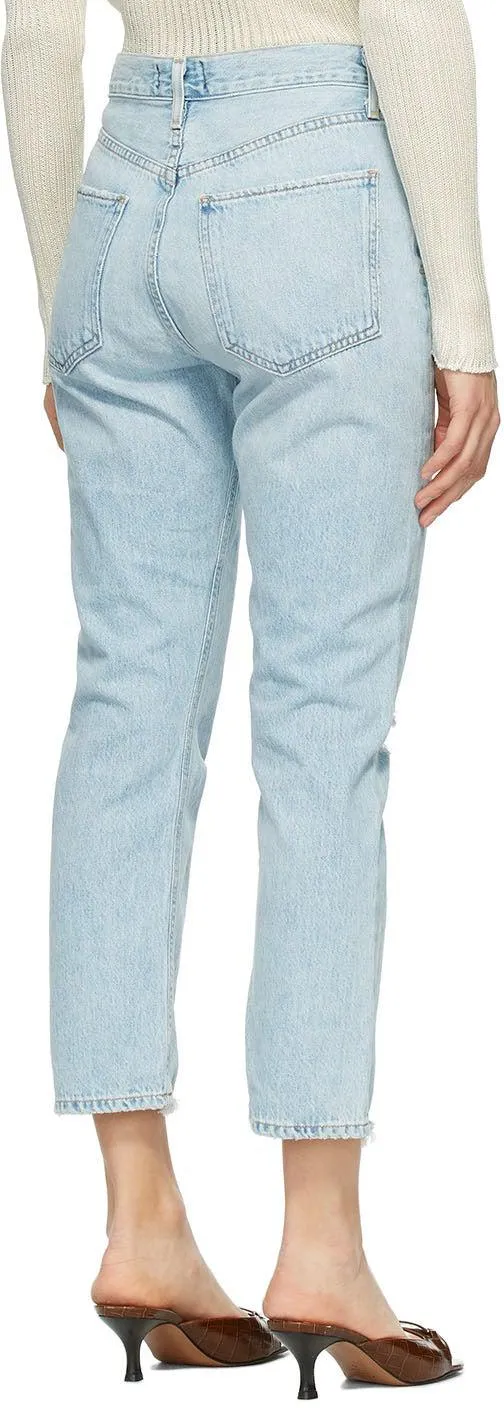 AGOLDE Blue Distressed Riley Straight Crop Jeans