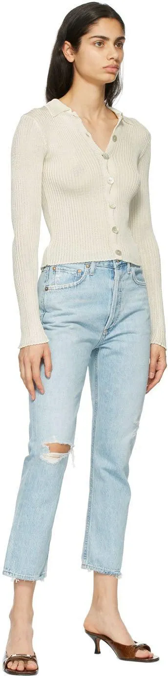 AGOLDE Blue Distressed Riley Straight Crop Jeans