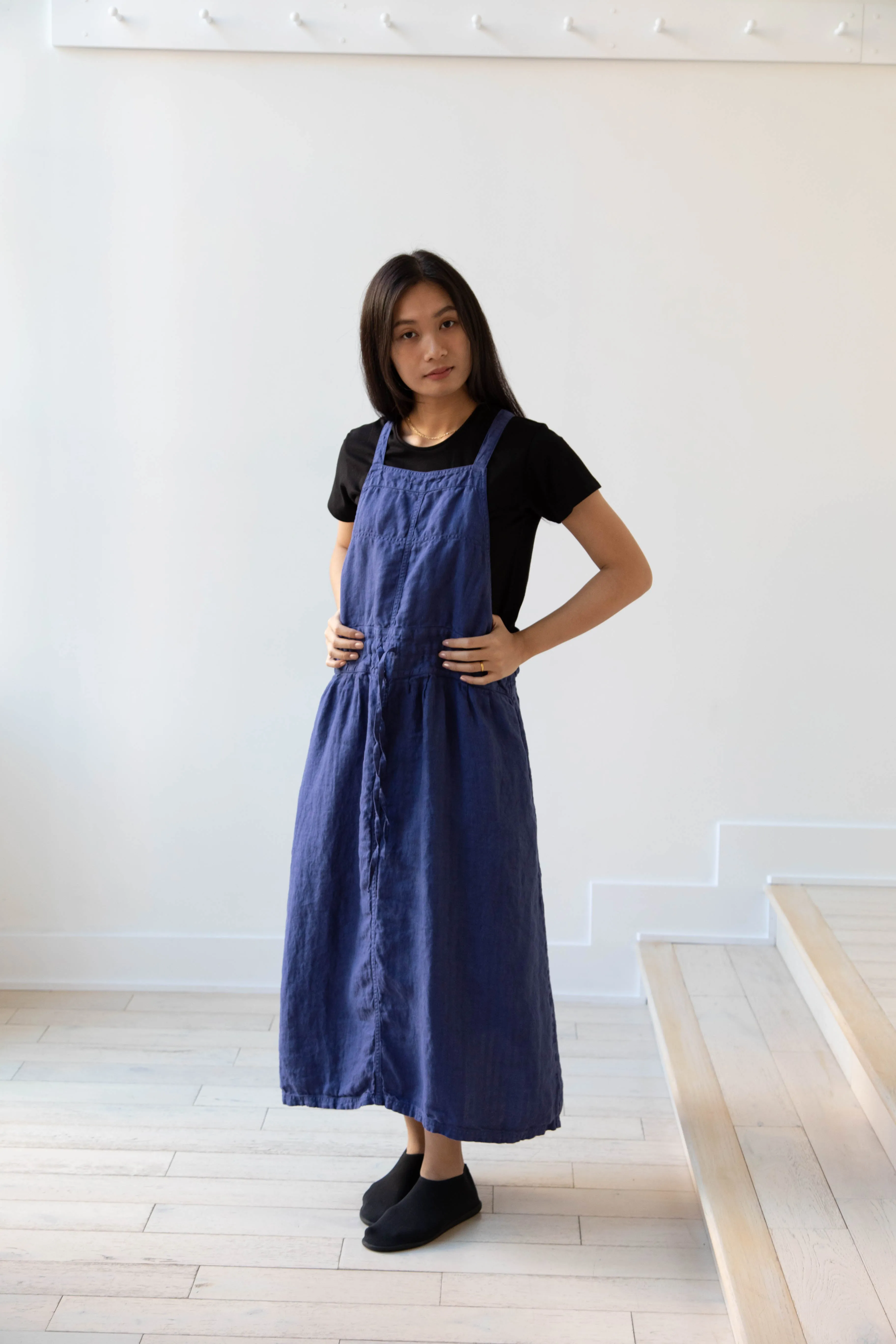 Armen | Linen Apron Dress in Blue