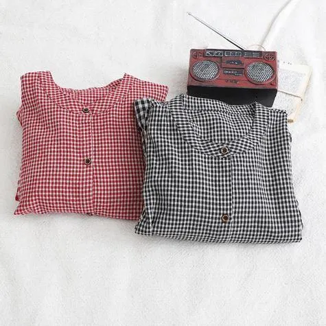 Bohemian o neck patchwork cotton linen Long Shirts Work Outfits black plaid Dress