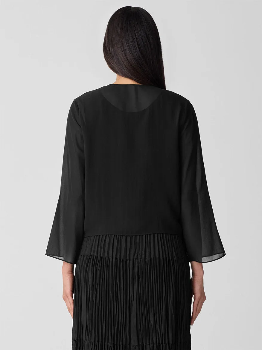 Eileen Fisher Sheer Silk Georgette Tie Jacket in Black