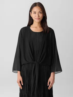 Eileen Fisher Sheer Silk Georgette Tie Jacket in Black