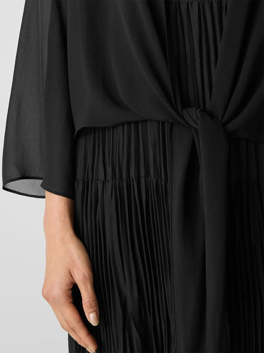Eileen Fisher Sheer Silk Georgette Tie Jacket in Black