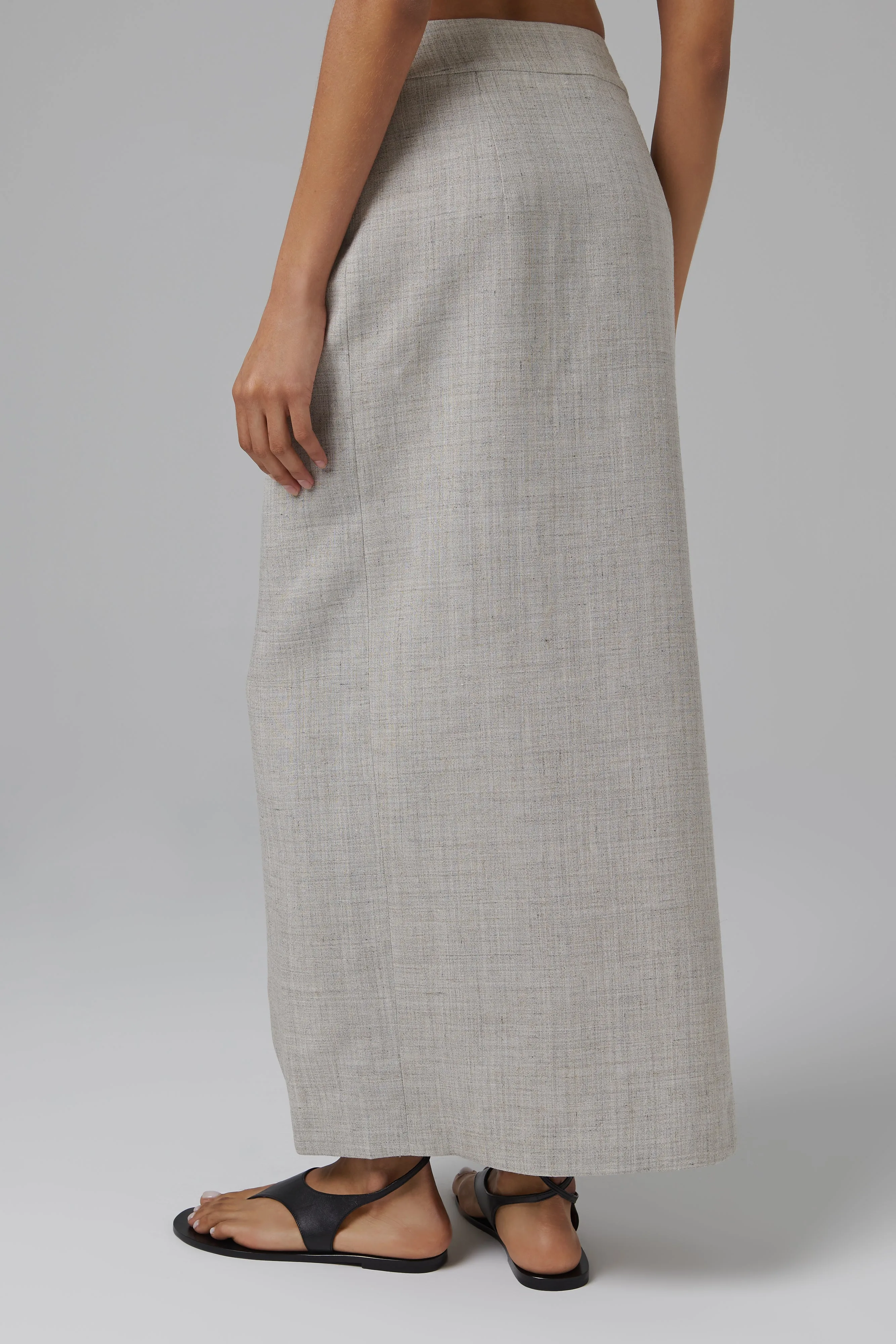 Grey Overlap Midi Skirt
