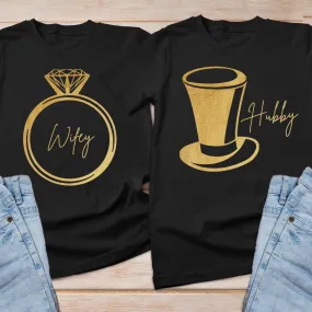 Hubby and Wifey Ring and Hat Shirts, couple shirts matching, matching tee shirts for couples