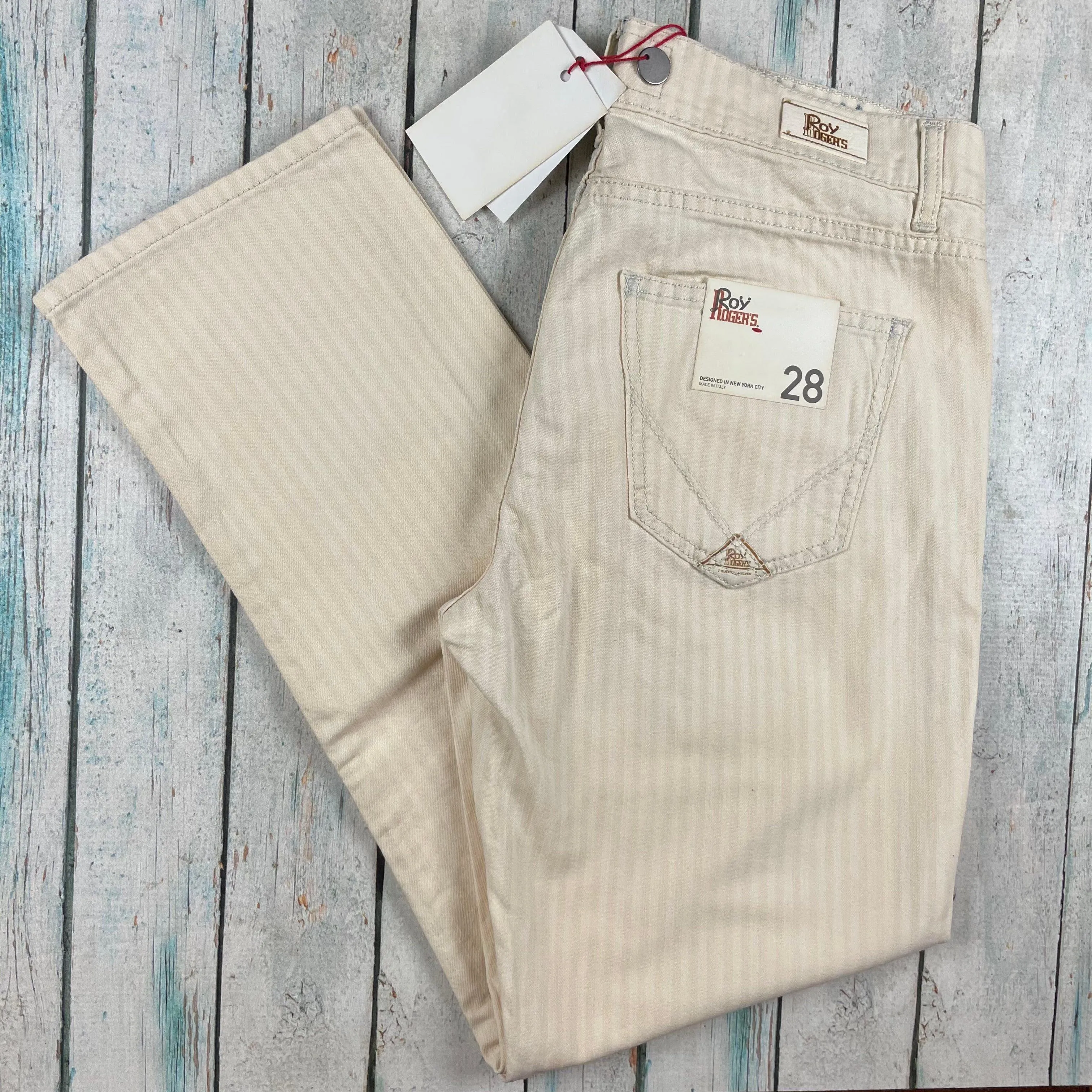 NWT- Roy Rogers Italian Ladies Self Stripe Boyfriend Jeans - Size 28