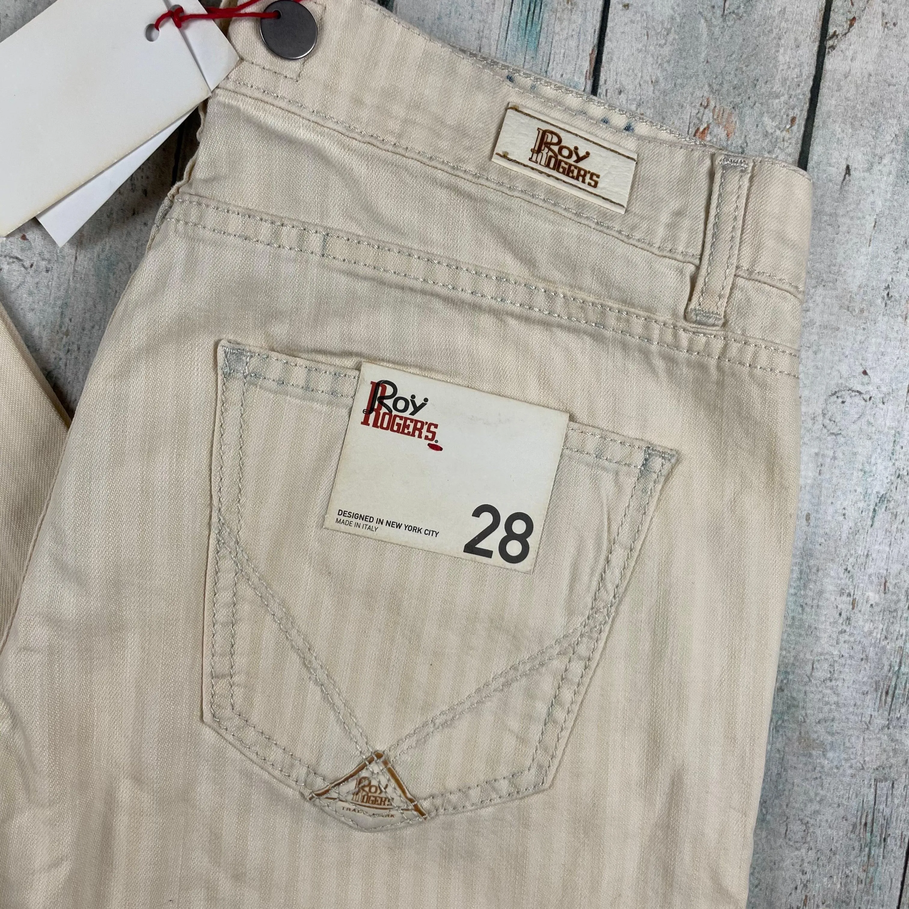 NWT- Roy Rogers Italian Ladies Self Stripe Boyfriend Jeans - Size 28