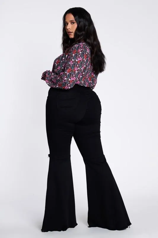 Plus Size Distressed Flare Jeans