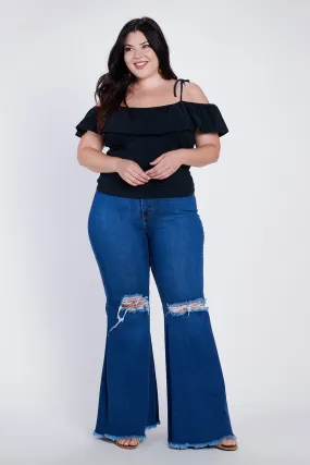 Pre-Order Plus Size Distressed Flare Jeans