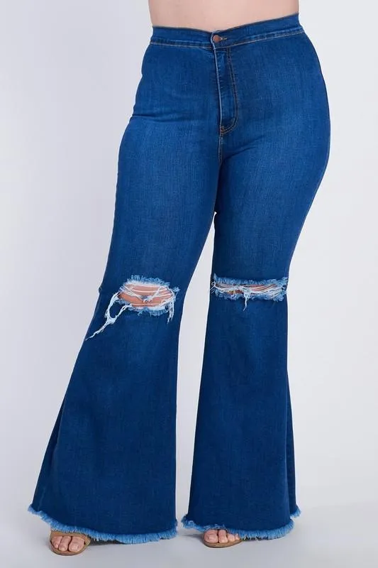 Pre-Order Plus Size Distressed Flare Jeans