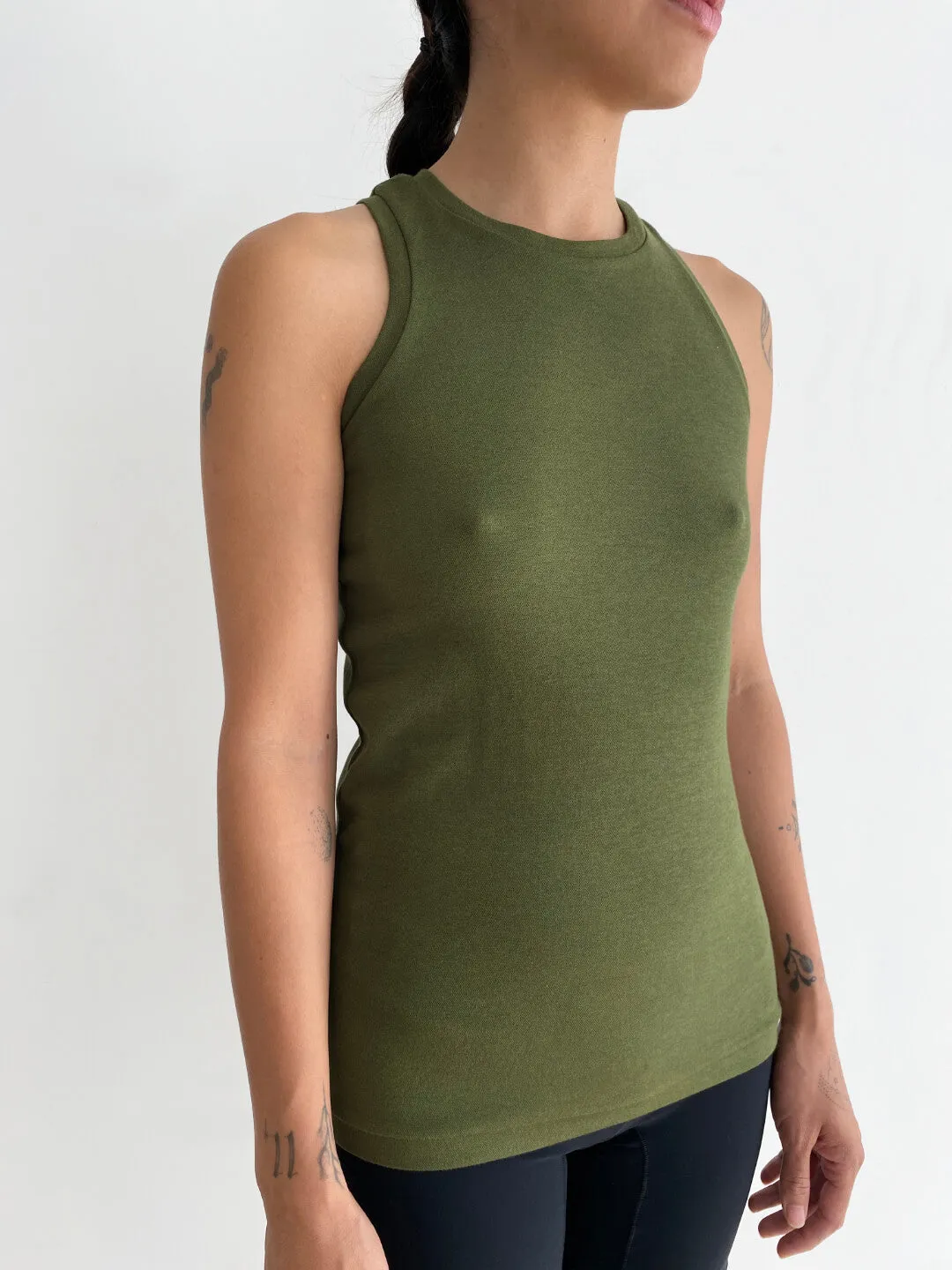 Primary Series Long Line Tank in Olive Branch