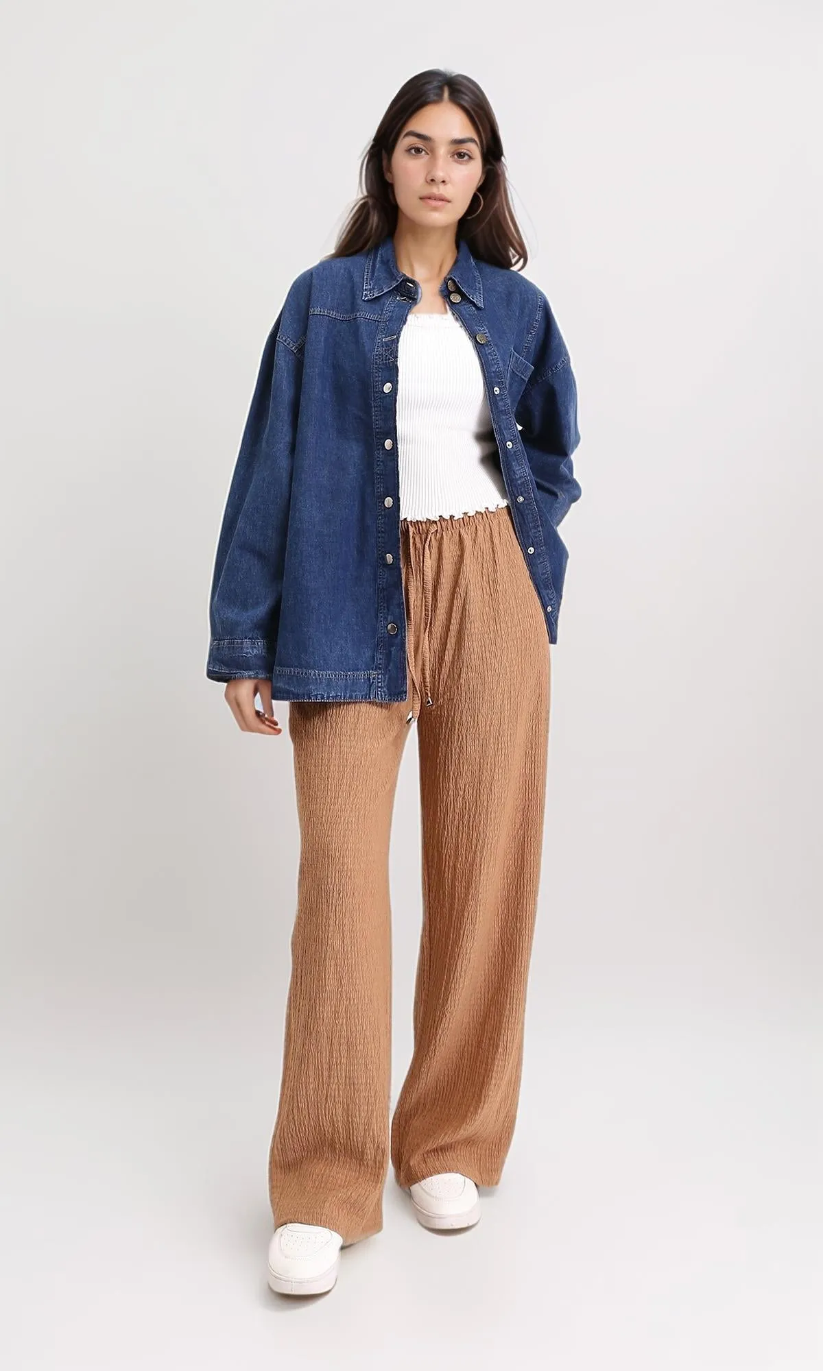 R206408 - Solid Long Sleeves Denim Shirt - Navy Blue