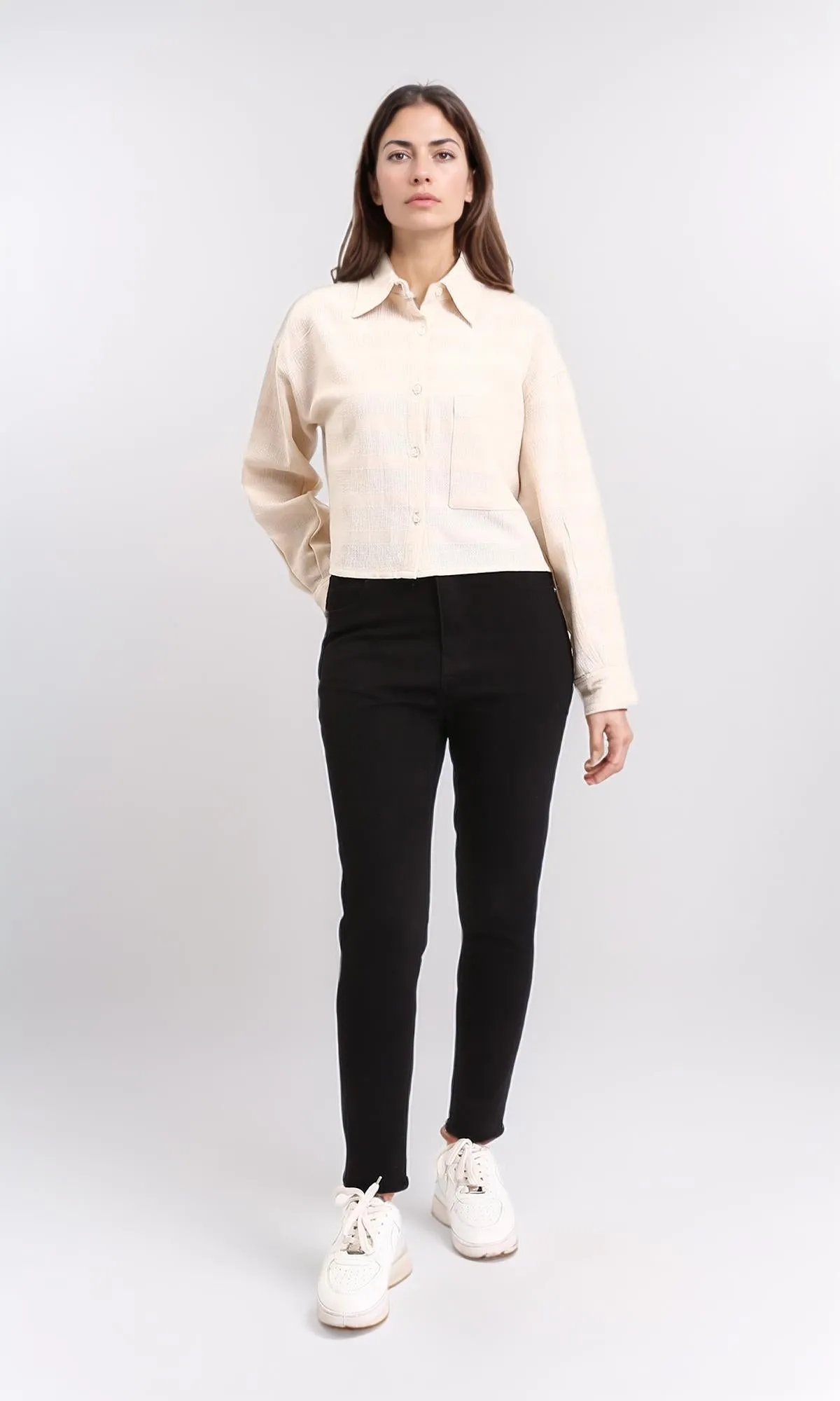 R209120 - Self Striped Cotton Summer Shirt - Light Beige