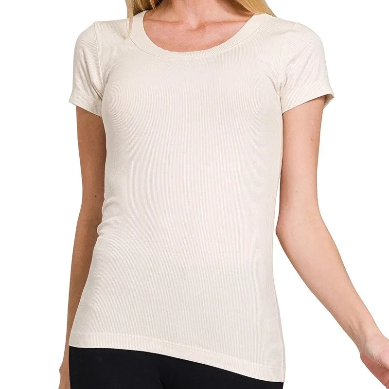 Ribbed Round Neck T-Shirt