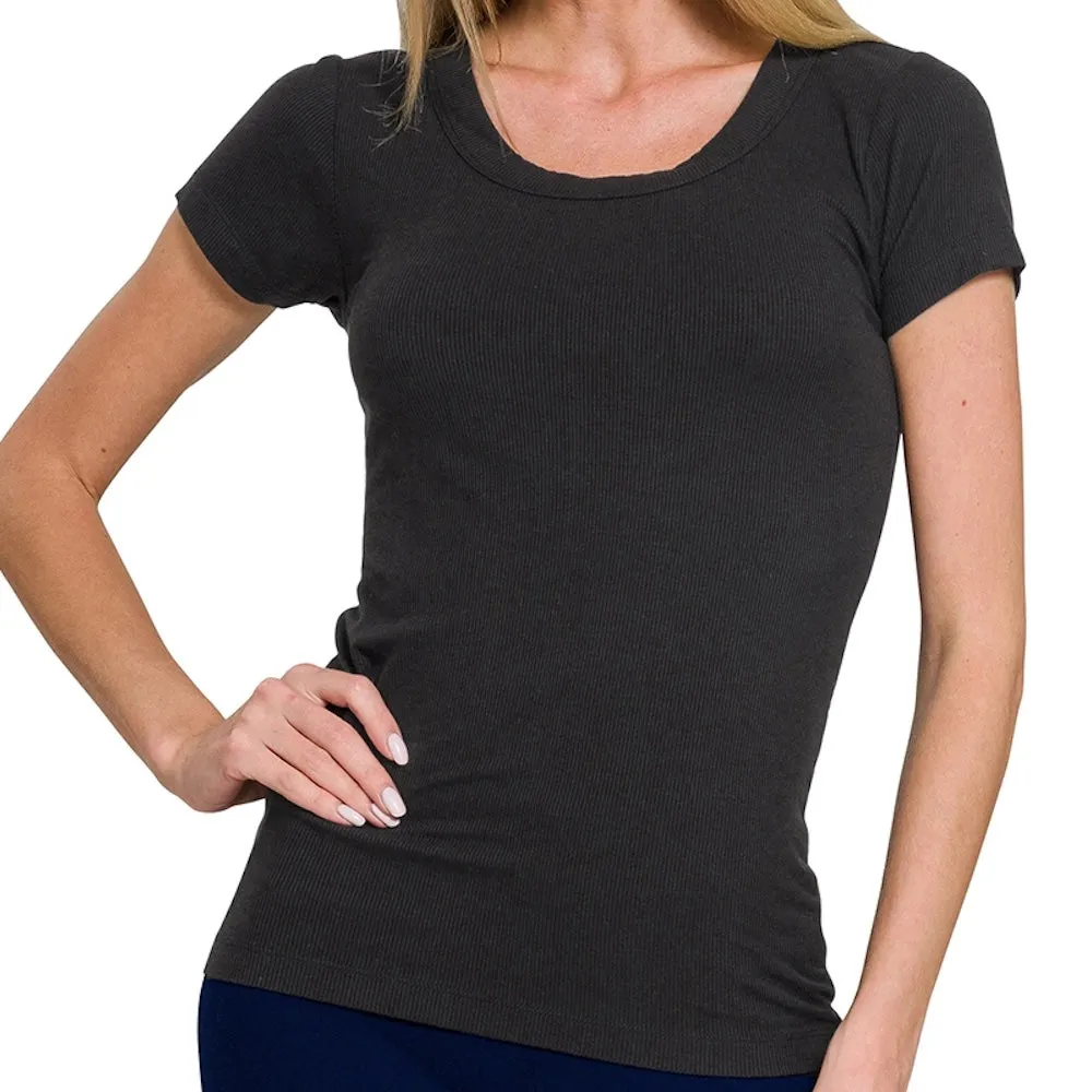 Ribbed Round Neck T-Shirt