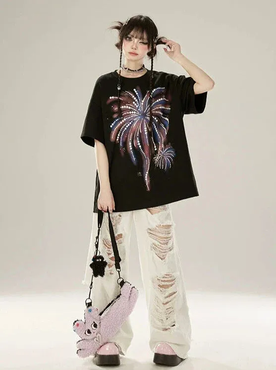 Ripped Denim Wide White