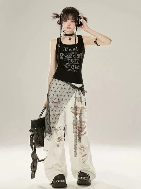 Ripped Denim Wide White