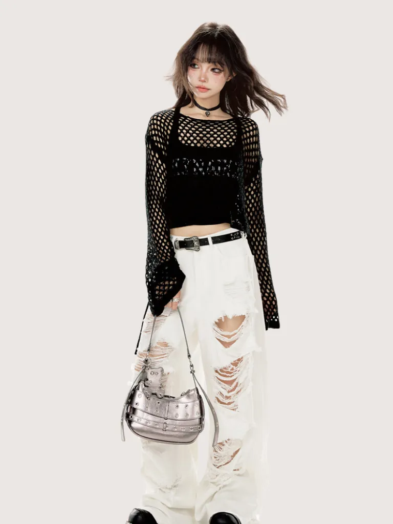 Ripped Denim Wide White