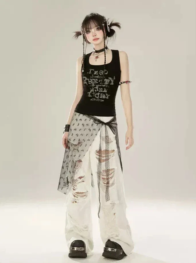 Ripped Denim Wide White