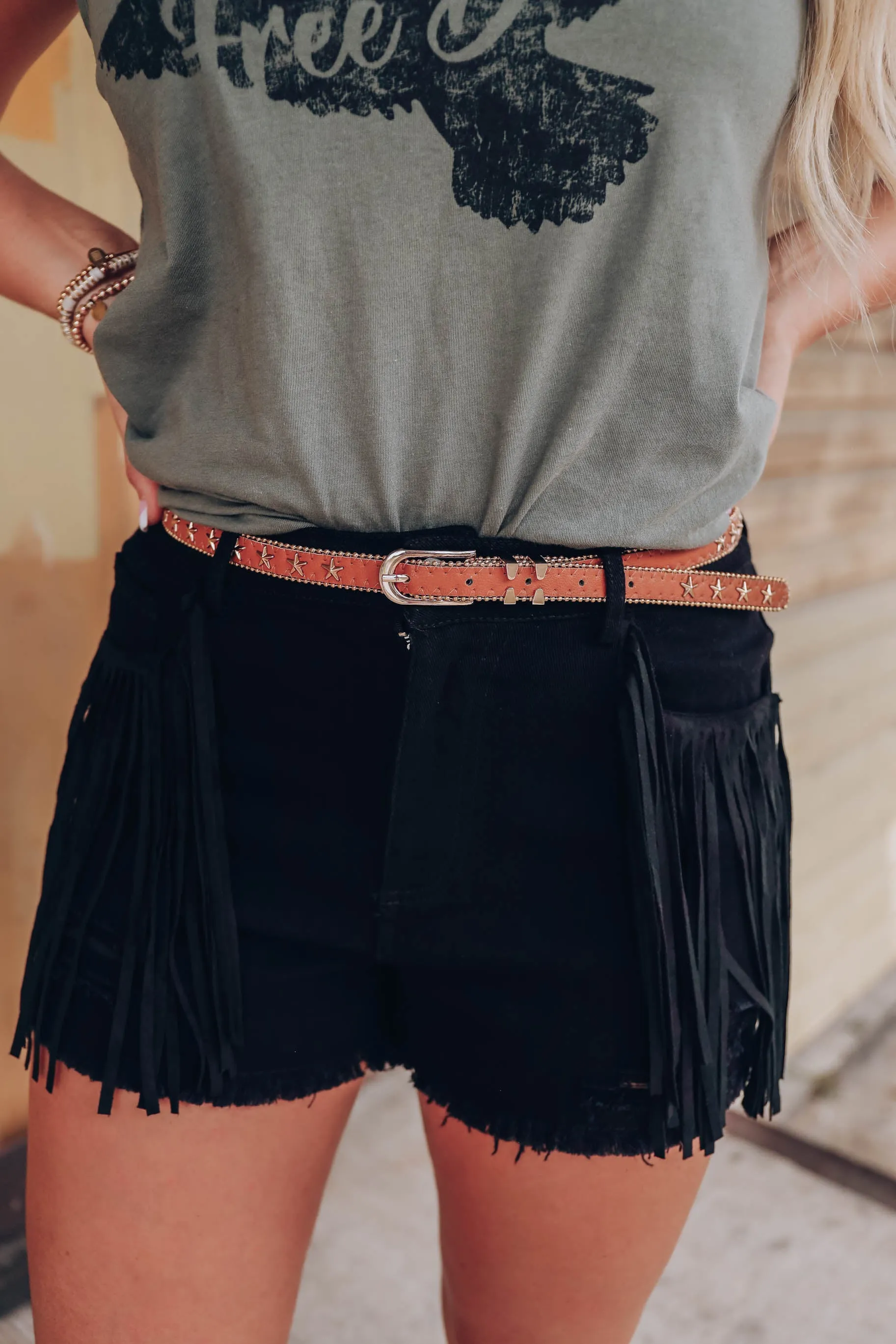 Star Girl Skinny Belt - Brown