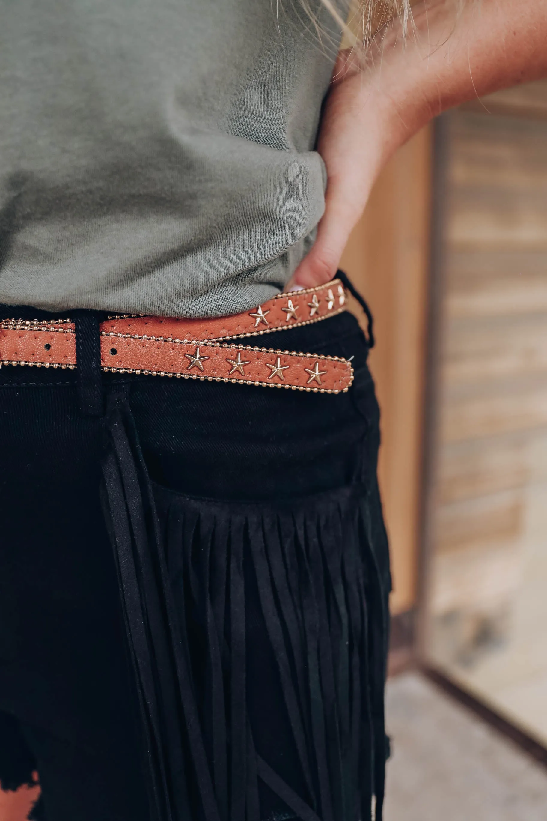 Star Girl Skinny Belt - Brown