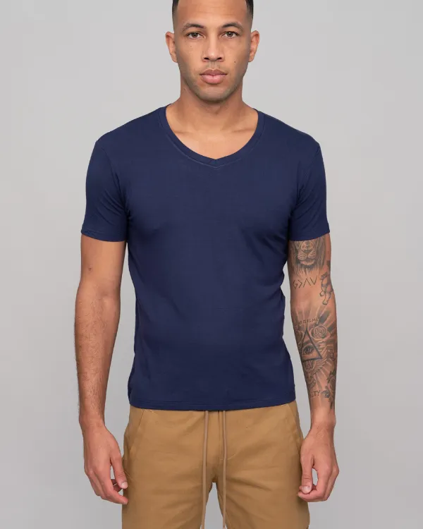The ESNTL Navy V-Neck Tee