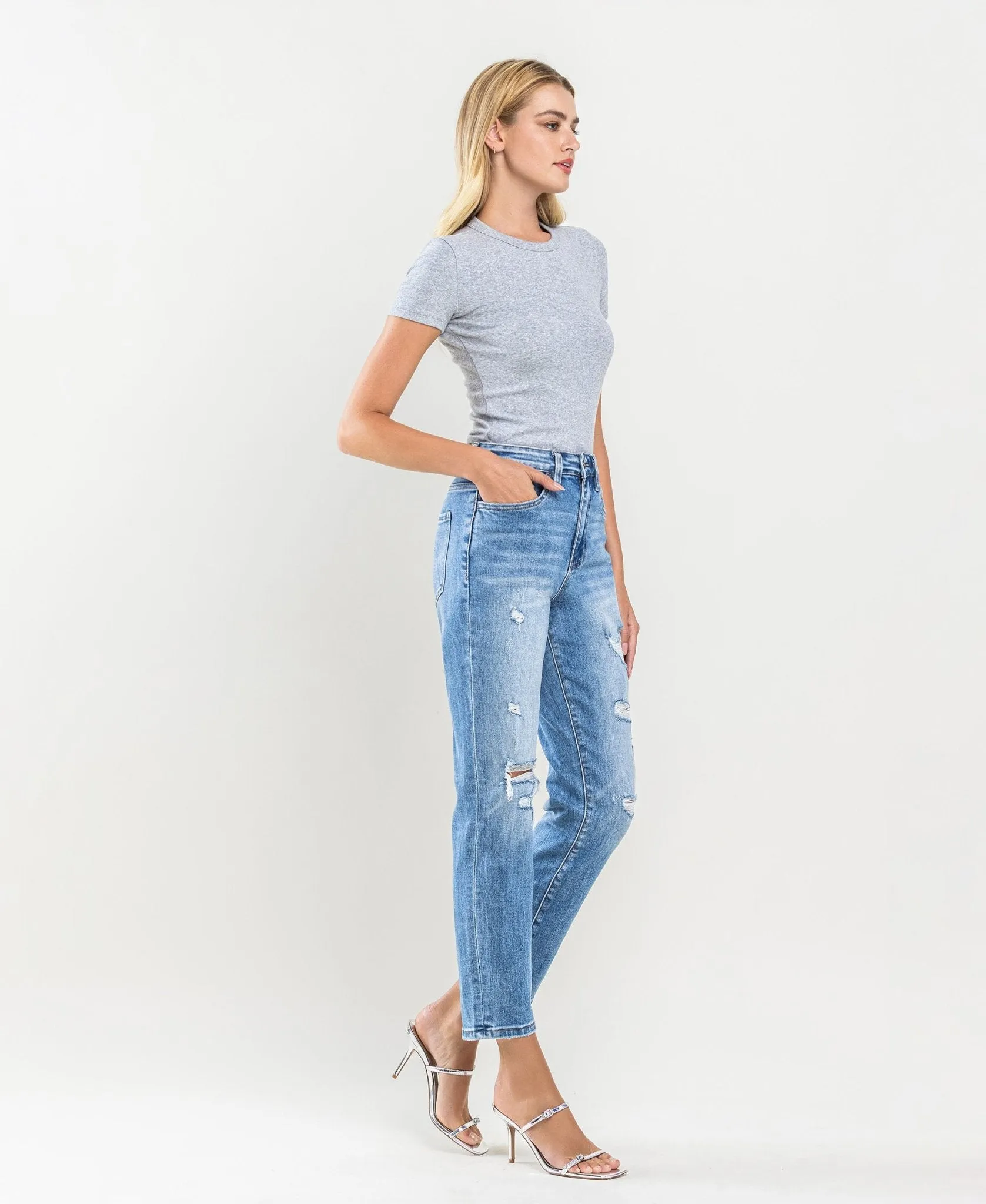 Vervet by Flying Monkey Erika Distressed Crop Mom Jeans