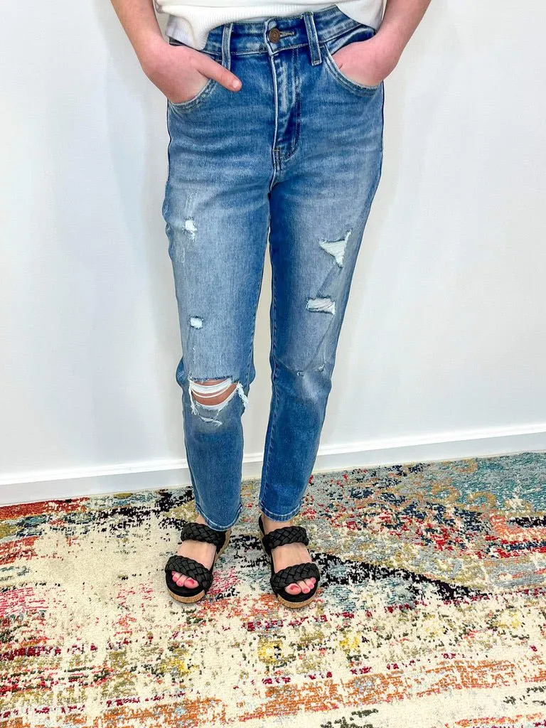 Vervet by Flying Monkey Erika Distressed Crop Mom Jeans