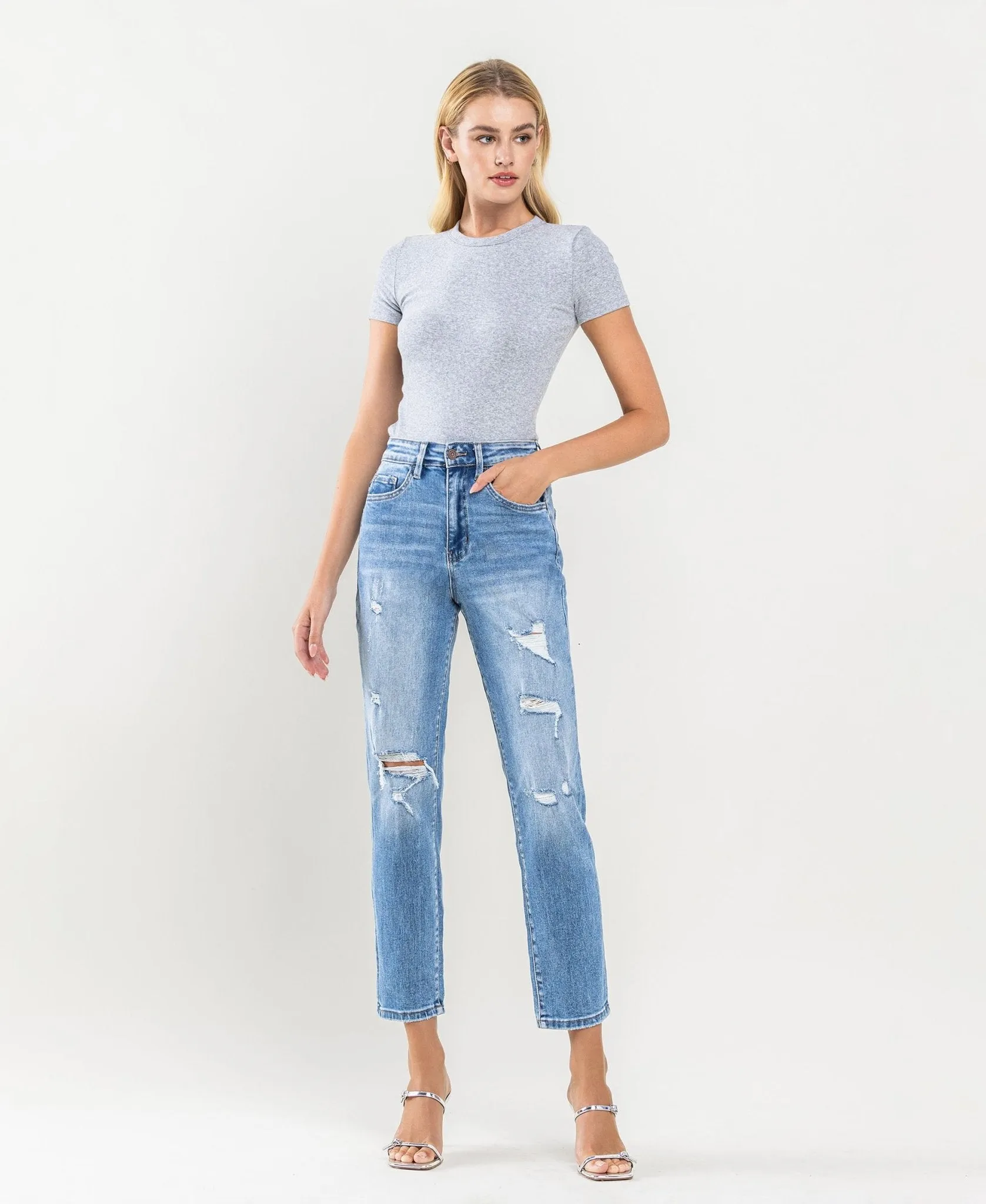 Vervet by Flying Monkey Erika Distressed Crop Mom Jeans