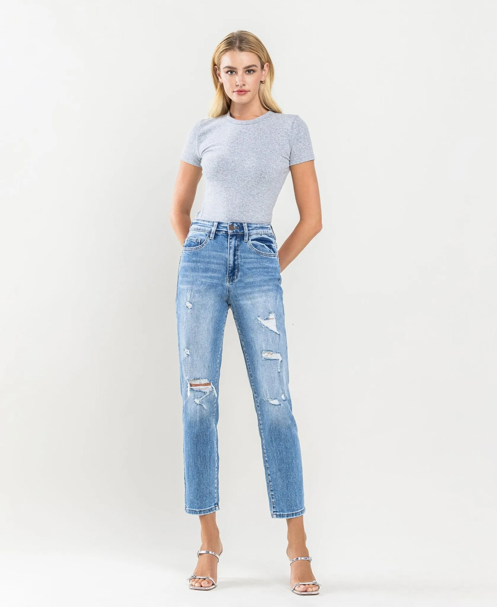Vervet by Flying Monkey Erika Distressed Crop Mom Jeans
