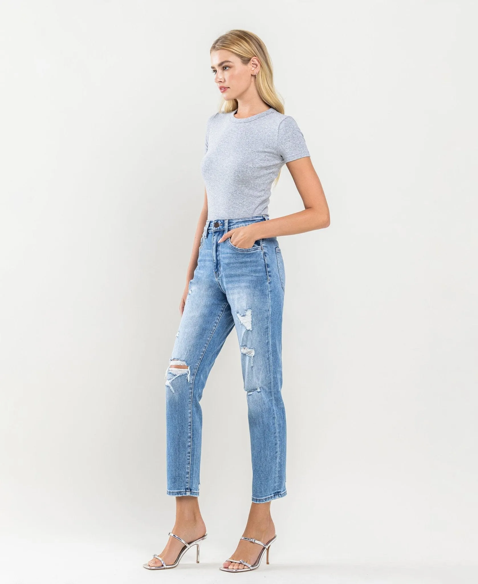 Vervet by Flying Monkey Erika Distressed Crop Mom Jeans