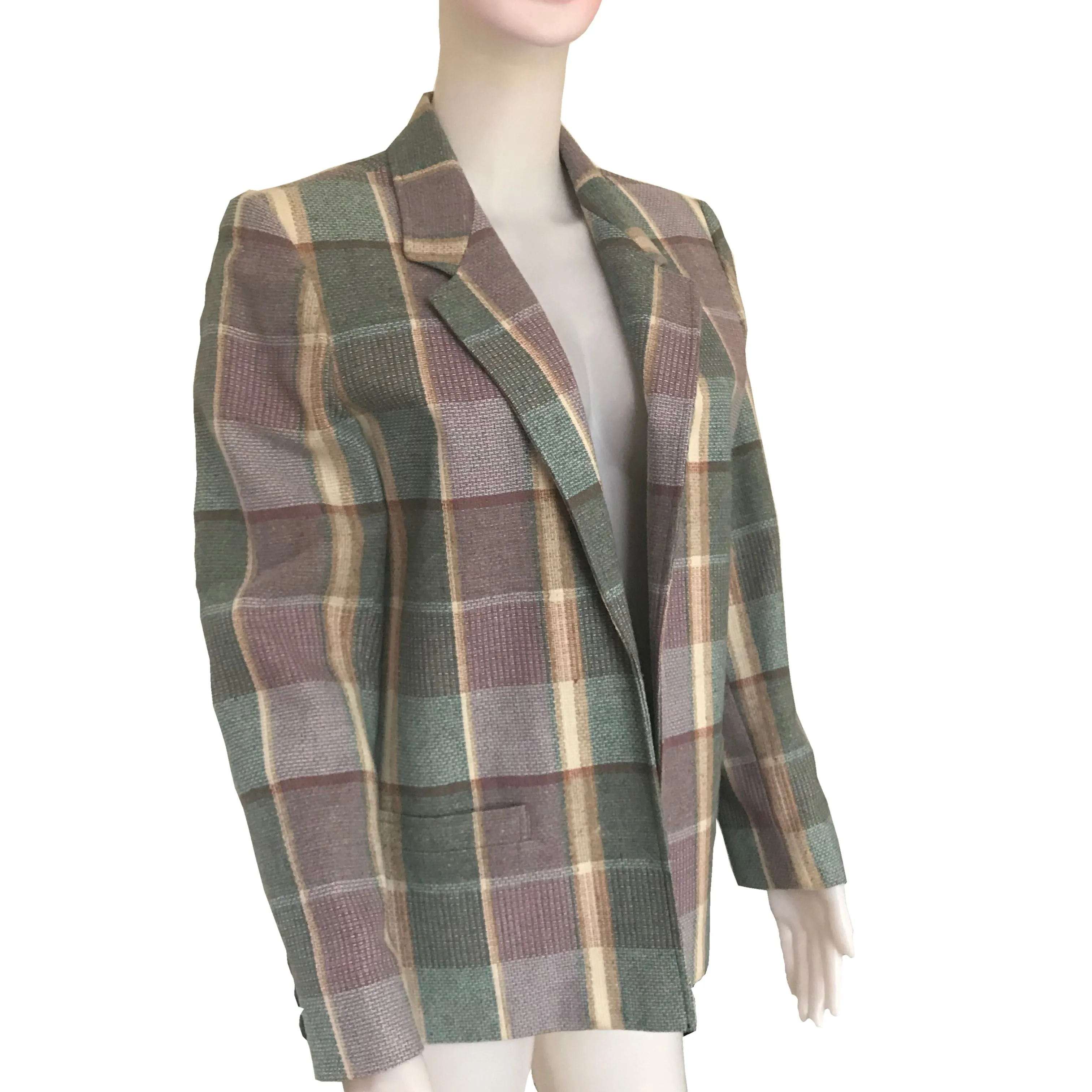 Vintage 1980s Pastel Plaid Preppy Wool Blazer