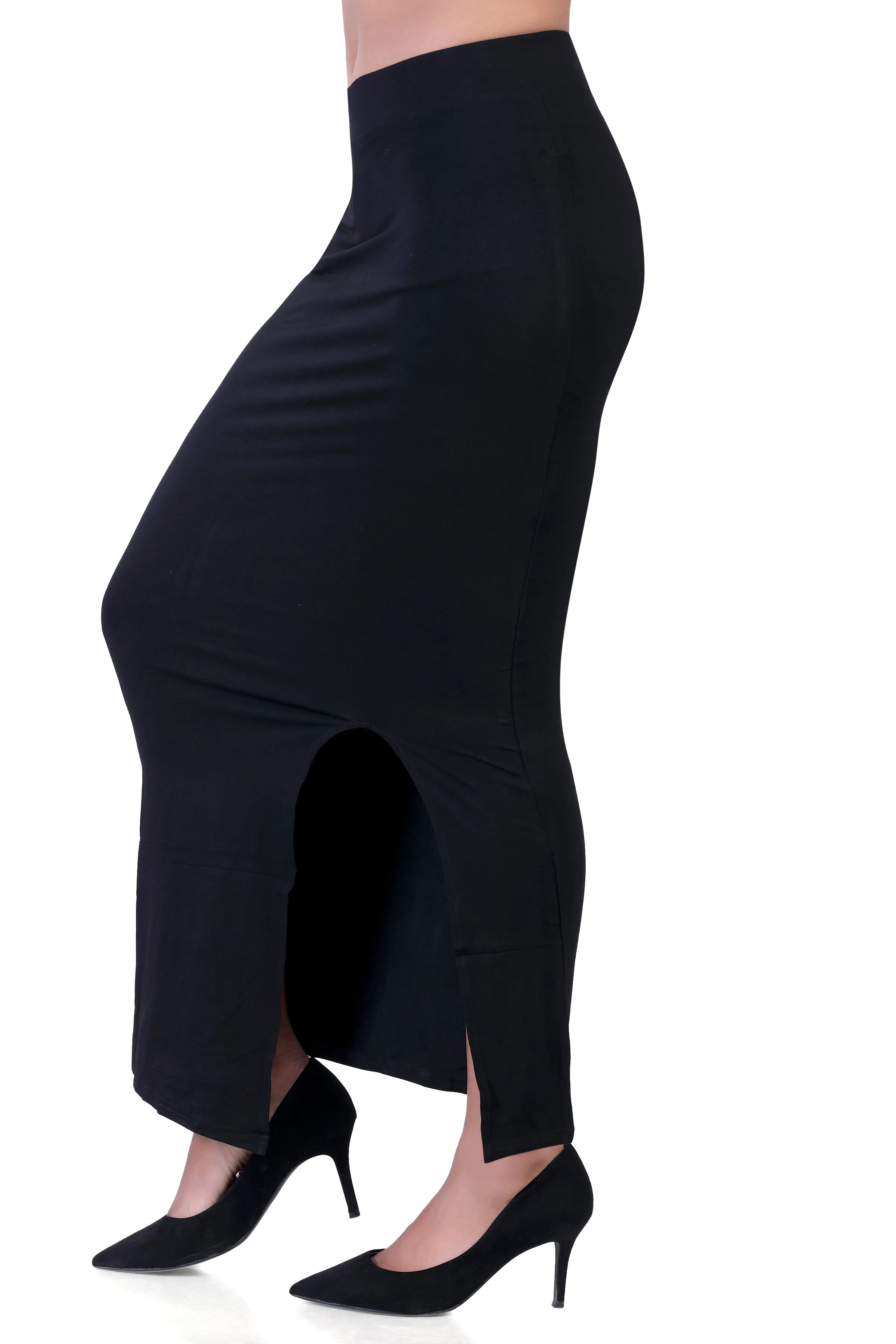 WOMEN'S SOLID MID-CALF PENCIL SKIRT WITH SIDE SLIT